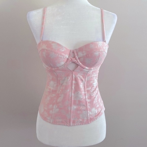 Victoria’s Secret designer collection pink silver palm trees corset top - Picture 1 of 8